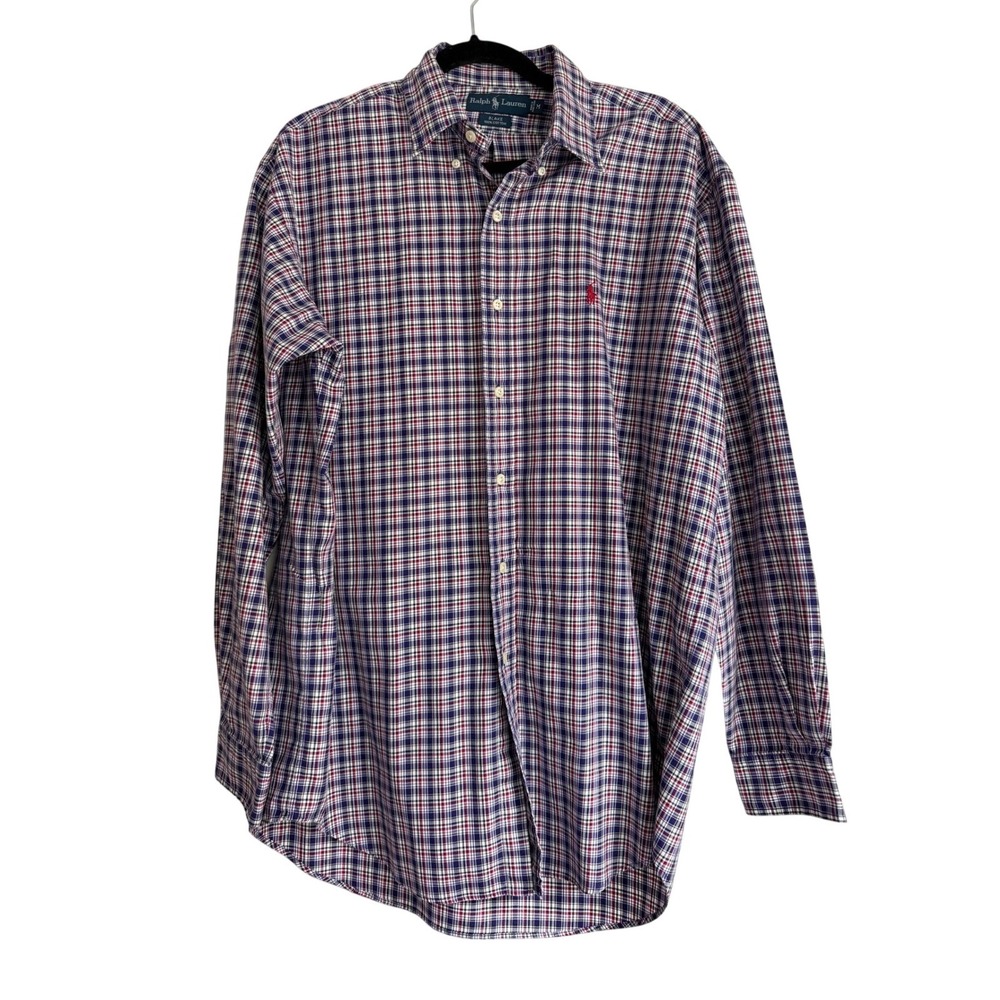 Ralph Lauren Blake Mens Medium Plaid Button Down Shirt Navy‎ Red Cotton LS